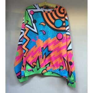 Getonfleek Large Crew Neck 90s Party Graphic Sweatshirt Pullover Colorful Unisex